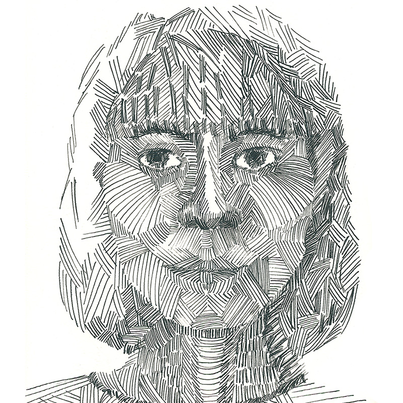 pen and ink, cross hatch, self-portrait